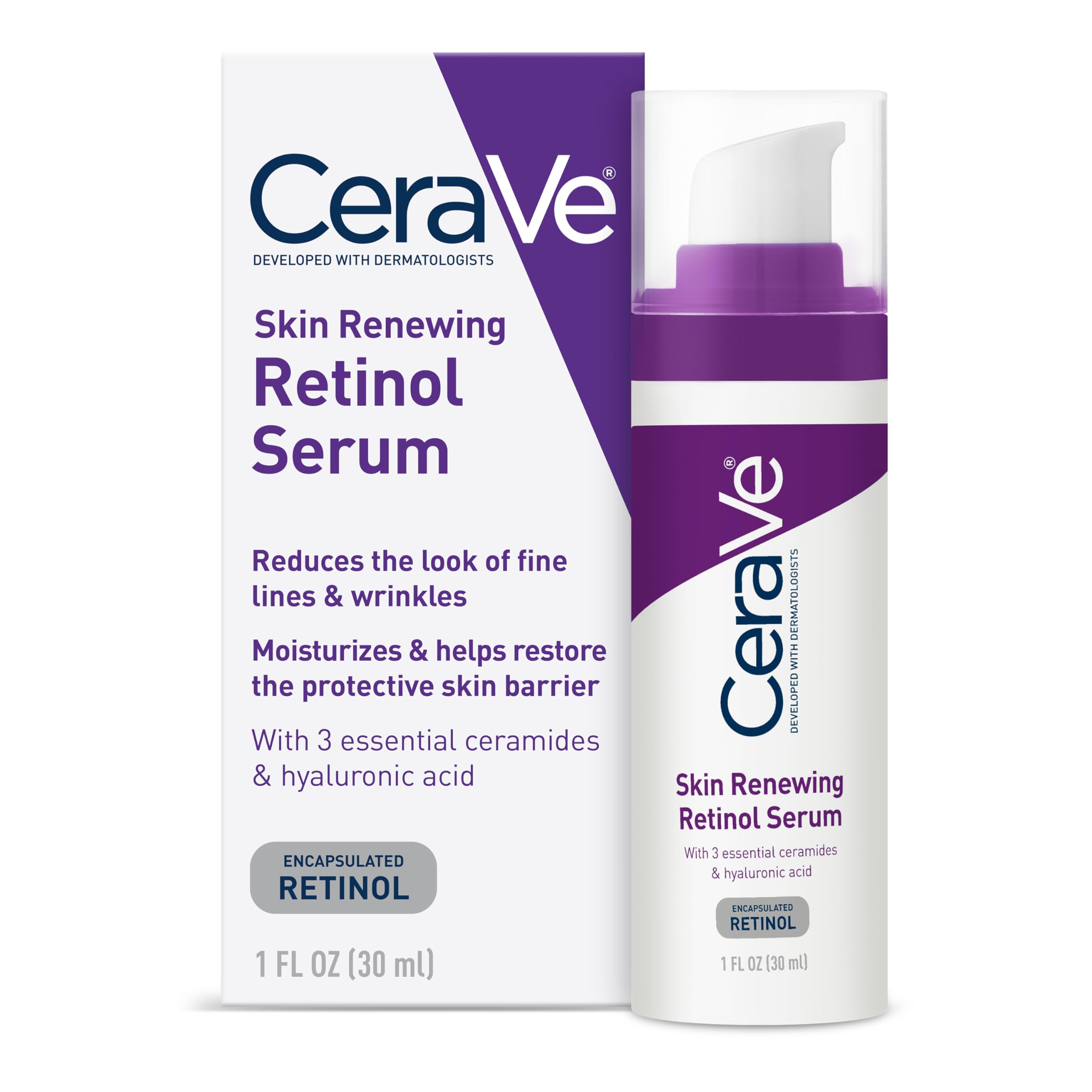 71R7zJGeXwL CeraVe Suero de retinol antienvejecimiento para cara, retinol encapsulado con ácido hialurónico, niacinamida y ceramidas, suaviza arrugas y líneas finas, suero suave para iluminar la piel, sin - Imagen 1