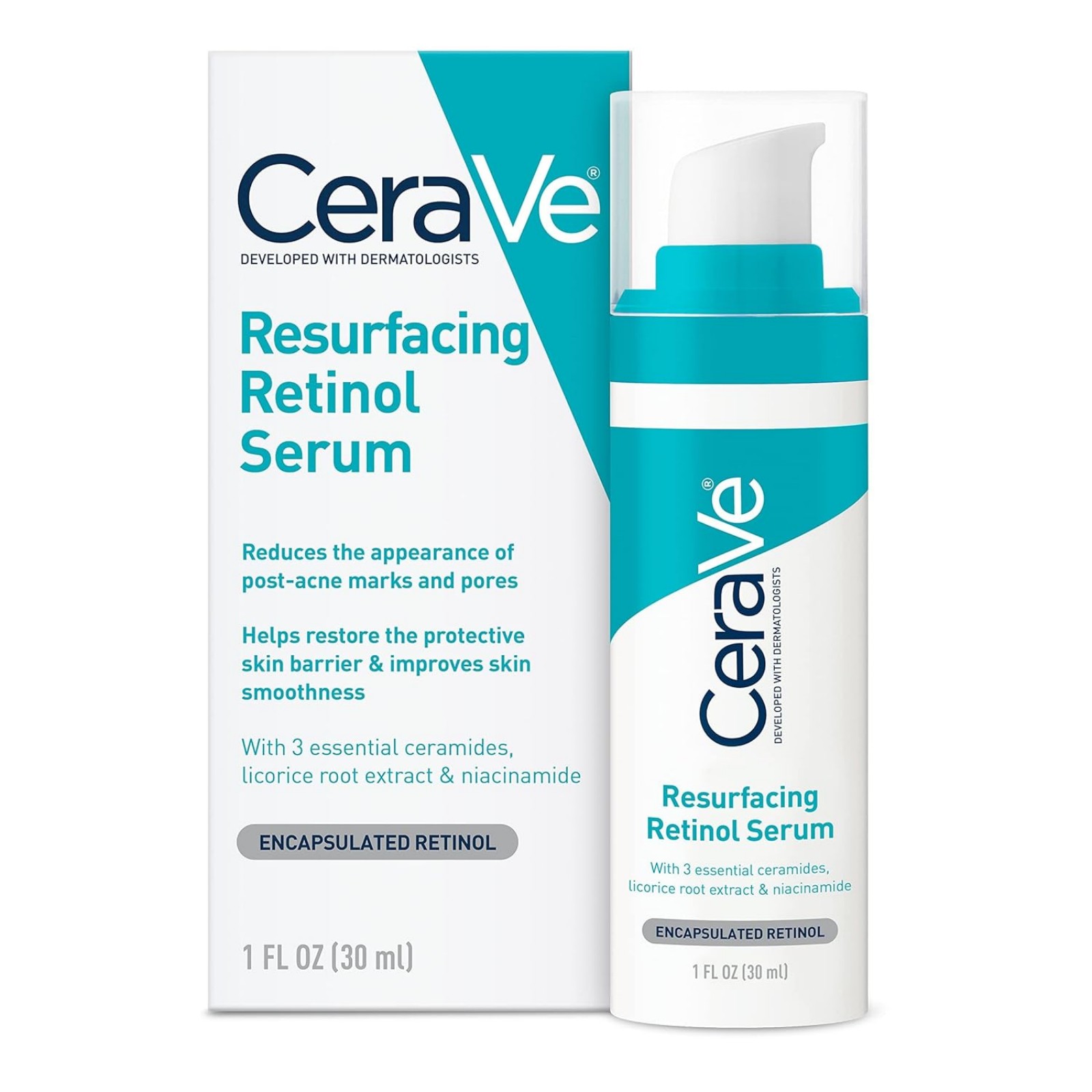 71zvPJqU7FL._SL1500_ CeraVe Sérum Exfoliante con Retinol para Marcas Post-Acné, Formulado con Extracto de Raíz de Regaliz y Niacinamida, Sérum Iluminador y Reductor de Poros para el Rostro, Reparación de la Barrera Cutánea Post-Acné, No Comedogénico. - Imagen 1