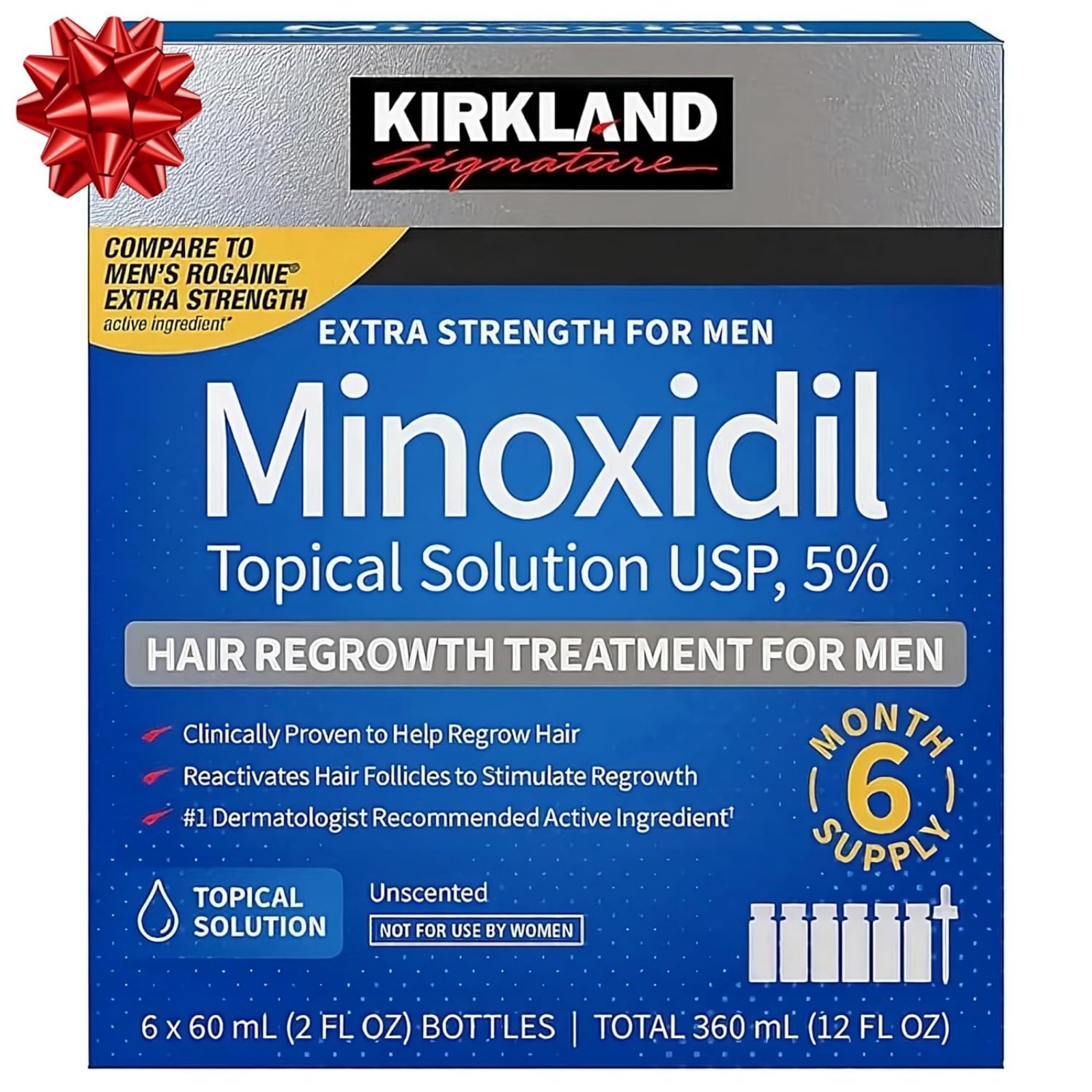 81bL0cHzzoL._SL1500_ KIRKLAND Minoxidil 5% Extra Strength para el Crecimiento del Cabello en Hombres, Suministro para 6 Meses - Imagen 1